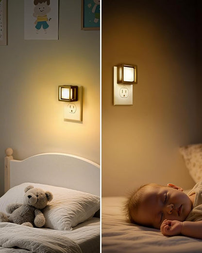 LED Night Light - Plug Into Wall [2 Pack] - with Dusk-to-Dawn Sensor 3000K Warm Lights - Adjustable Brightness for Adult Kids Bedroom Bathroom Toilet