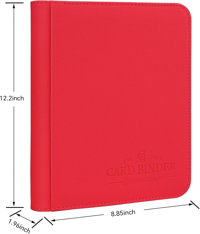 Toploader Binder, 4 Pocket Trading Card Binder Holds 128 Top Loaders, Premium Zipper Card Storage Case with Double-Sided Pockets for 3x4'' Toploaders, TCG, MTG, Sports Cards.(red)