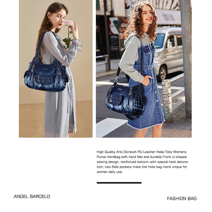 Angel Barcelo Women Purses and Handbags PU Leather Shoulder Bag Fashion Hobo Bags for Women (Fashion Blue)