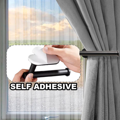 Metal Curtain Holdbacks - Self-Adhesive Curtain Pull Backs, Curtain Hooks - No Drill Curtain Drapery Tiebacks Holders for Windows, Doors - Multi-Purpose Hooks for Home - Set of 4