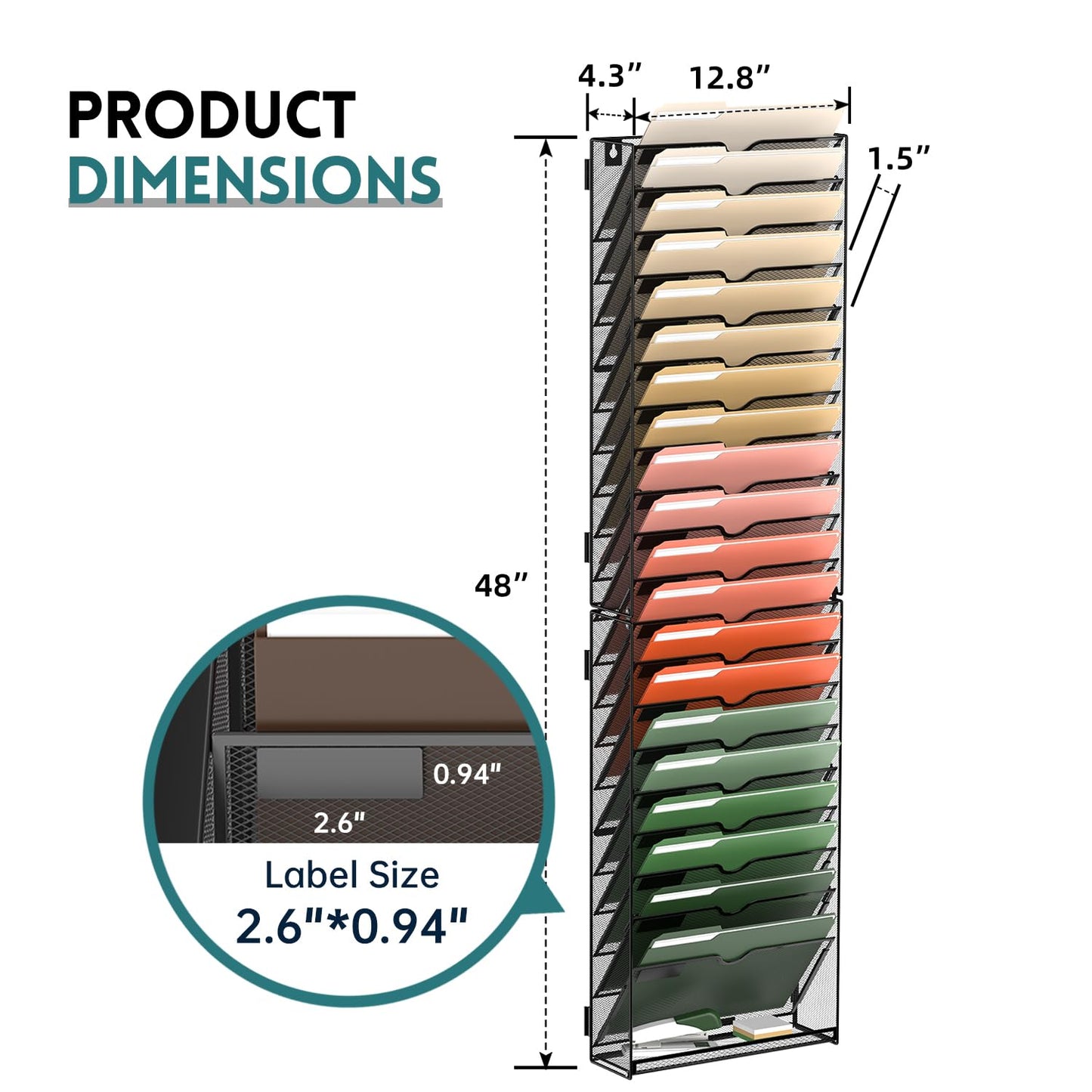 SUPEASY 21 Tier Wall File Organizer, Hanging Wall Mounted Mail Organizer with Label Slots, Metal Mesh File Holder Magazine Rack for Office, Home, School or Classroom, Black