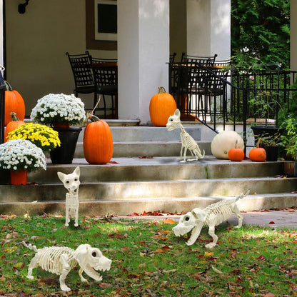 UMEELR Halloween Animal Skeletons, Cats and Dogs Pose-N-Stay Plastic Skeletons for Yard Garden Lawn Patio Halloween Party Favors Decor