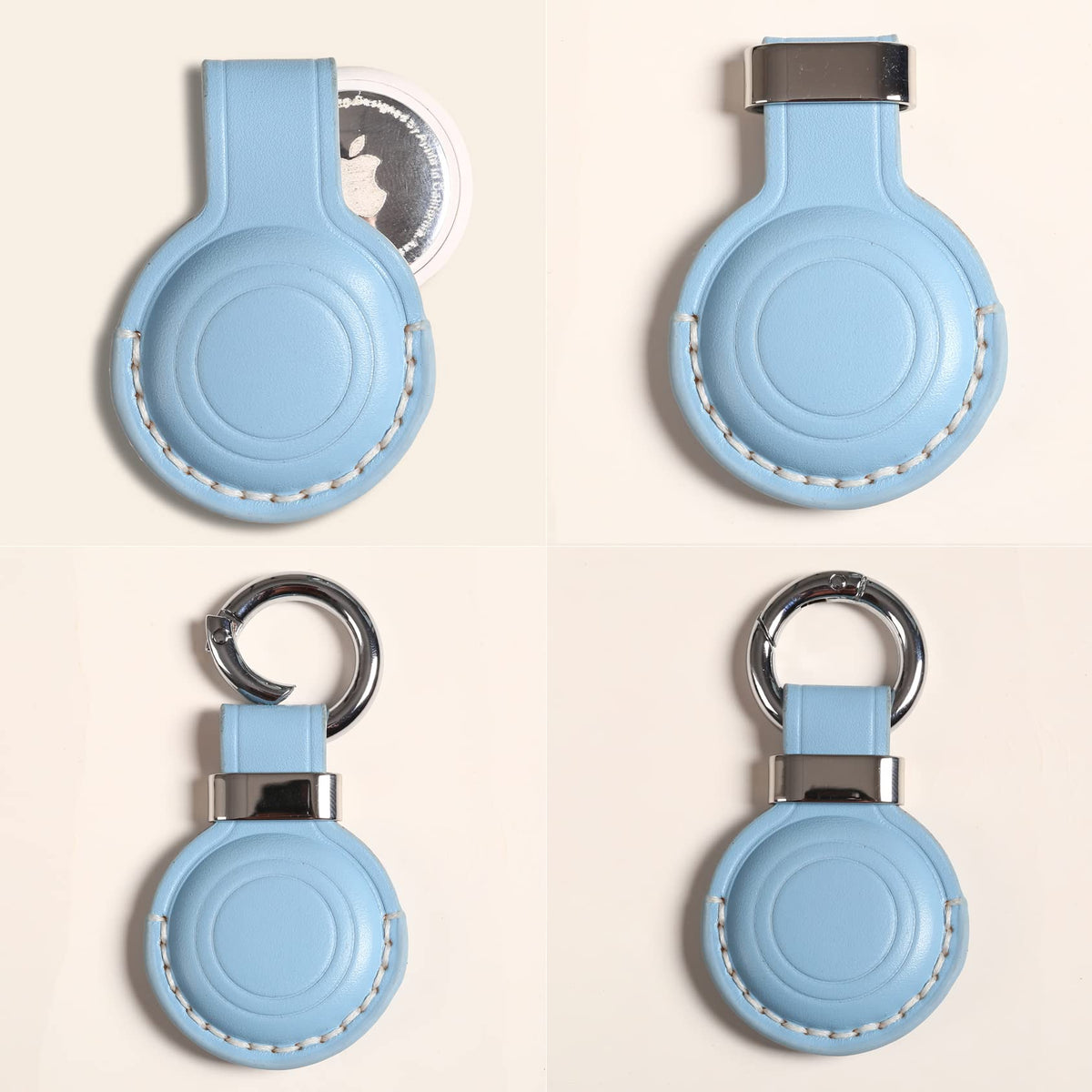 KEEPXYZ Genuine Leather Keychain Holder Compatible with Airtag, Secure for Air Tag Keychain Holder Case Cover Key Chain Ring Accessories - Blue V2.0