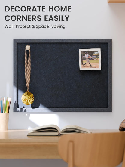 Fluxynara Foldable Cork Board Alternative, Felt Bulletin Board 23.6" x 17.5" Navy Blue Frame with 12 Adhesive Tabs, Pin Board for Home Office, Classroom, Entryway, Kitchen Wall Decor—Carbon Blue