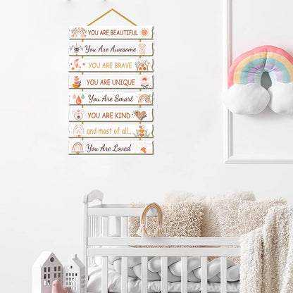 Rutiyoka Boho Wall Art for Girls' Room - Rainbow Inspirational Wood Decor for Kids' Nursery or Toddler Room Sign