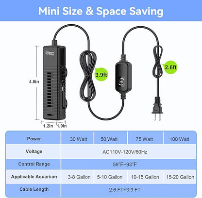 hygger Nano Submersible Aquarium Heater for 10-15 Gallon Fish Tank Betta Heater with Digital Display, Adjustable Temperature Controller 75Watt