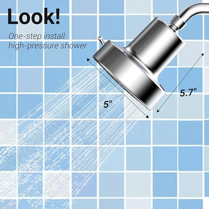 Filtered Shower Head for Hard Water – Removes Chlorine & Heavy Metals,6 Mode Settings High Pressure Shower Head Filter for Healthier Hair & Skin, Easy install,Water Softener Showerhead