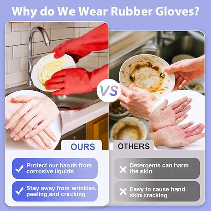 Rubber Kitchen Dishwashing Gloves - 4 Pairs Colorful Reusable Cleaning Gloves for Kitchen Washing Dishes and Household Cleaning(XL, Yellow+Red)