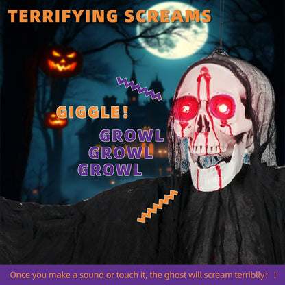 Kendane Halloween Decorations Outdoor and Indoor,67" Scary Hanging Ghosts,Halloween Grim Reaper Skeleton with Light-Up Eyes and Creepy Sound,Party Decorations for Yard,Haunted House Decor