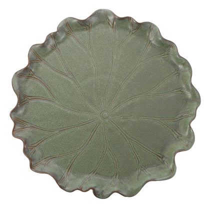 Yardwe Lotus Leaf Ceramic Plant Saucer Tray 9.44 Inch Bonsai Pot Base for Indoor Outdoor Succulent Planters Balcony Garden Protection