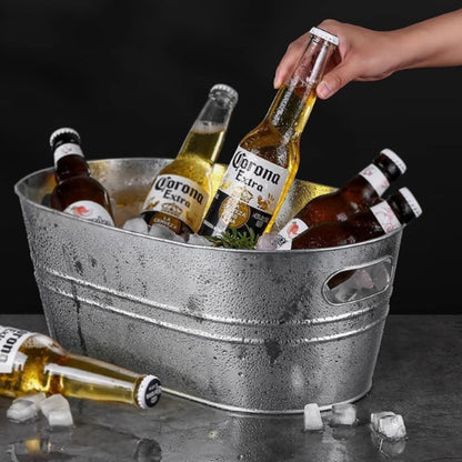 3 Gallon Galvanized Tub Beverage Tubs, Metal Ice Buckets for Cocktail Bar Wine Beer Drink Buckets with Handles Large Tub Ice Bucket for Parties (Silvery)