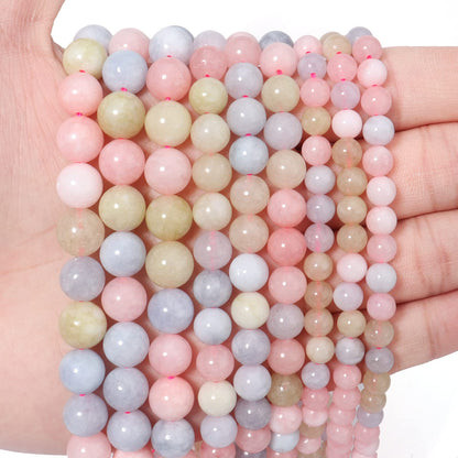 60pcs 6mm Natural Morganite Gemstone Beads Energy Healing Crystal Round Loose Stone Beads for Jewelry Making, DIY Bracelets Necklaces