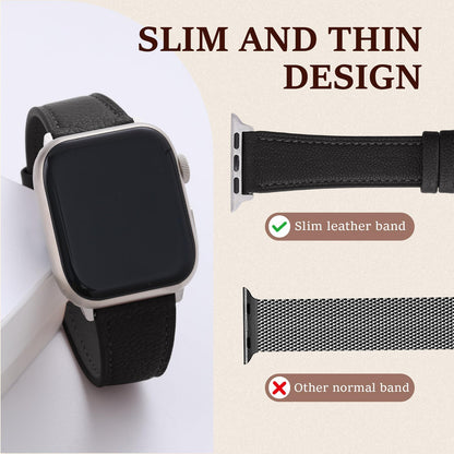 Soft French Goatskin Women's Slim Leather Band Compatible with Apple Watch 38mm 40mm 41mm 42mm 44mm 45mm 46mm 49mm, Lightweight Thin Leather Strap for iWatch Series Ultra SE 11 10 9 8 7 6 5 4 3 2 1