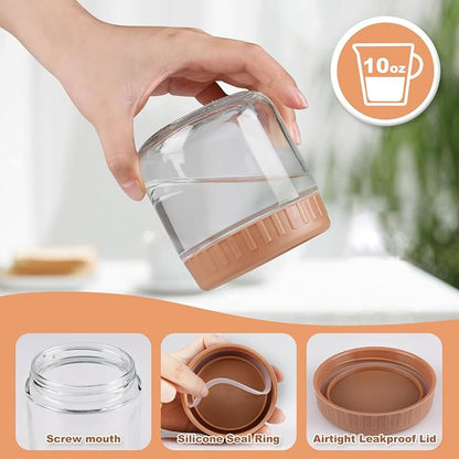 SHOWIN Overnight Oats Containers with Lids, 10oz Glass Jars with Lids 4 pcs, Taffy, Wide Mouth Mason jars for Salad, Yogurt, Snacks, Meal Prep