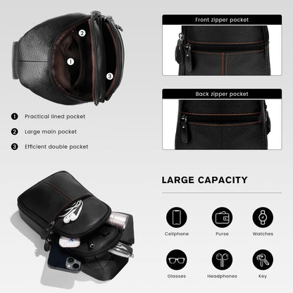 molshine Genuine Leather Sling Crossbody Bag,Fashion Chest,Casual Shoulder Bag for Men Women Work Travel Cycling HB024 (Black)