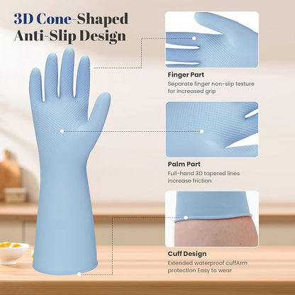 Rubber Kitchen Dishwashing Gloves - 3 Pairs Colorful Reusable Household Cleaning Gloves For Washing Dishes And Cleaning Tasks，Flexible And Durable Waterproof (Medium, Dark Green+Green+Gray)