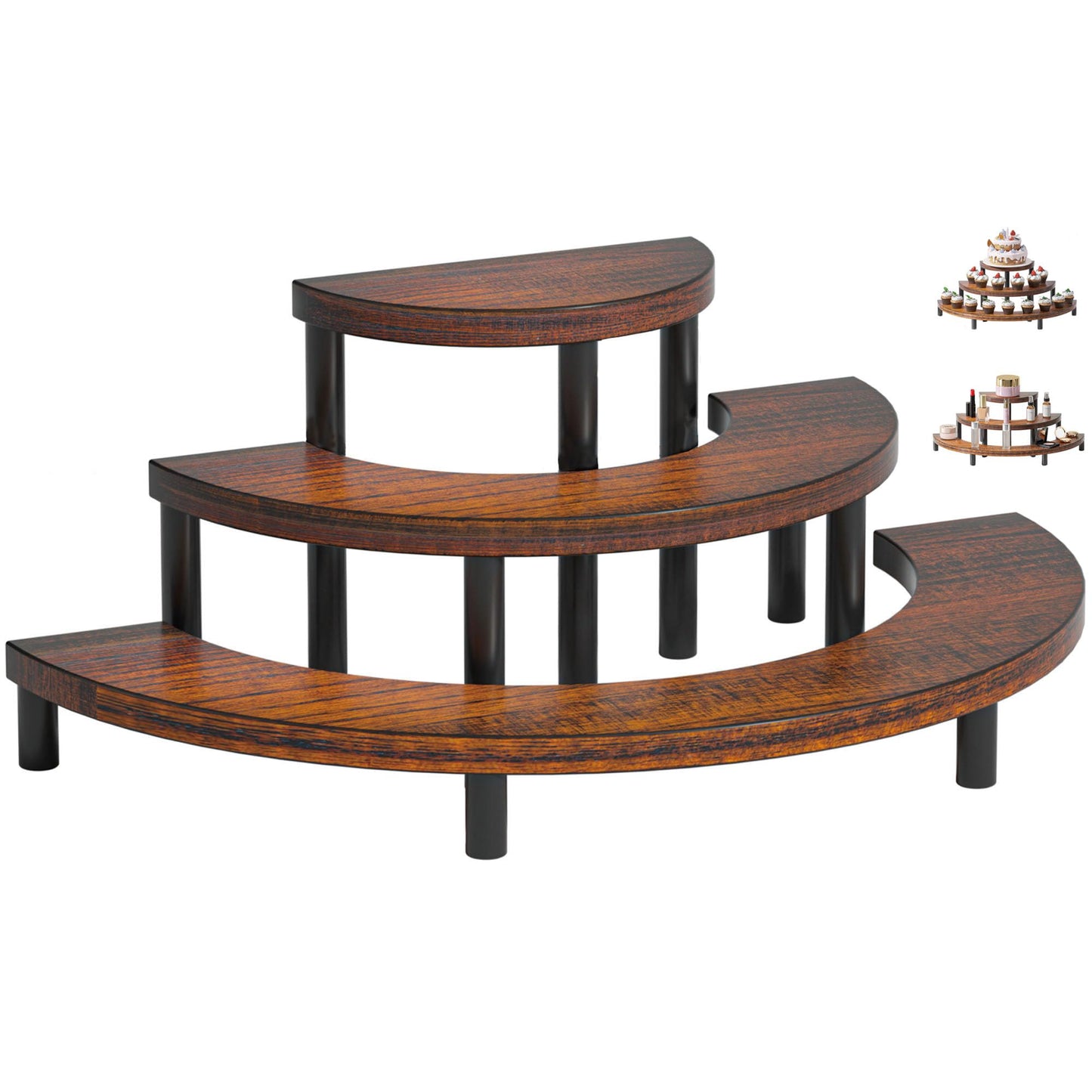 Yelinkws 3-Tier Wooden Display Risers, Rustic Cupcake Stand, Perfume Organizer, Dessert Table Display Set for Party & Home Decor (Brown)