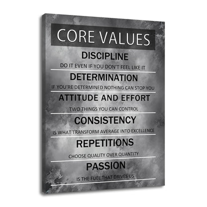 PJQART Core Values Inspirational Canvas Wall Art Motivational Poster Painting Artwork for Living Room Office Modern Home Decor Prints Pictures Wall Decor Framed Ready to Hang [18''W x 24''H]