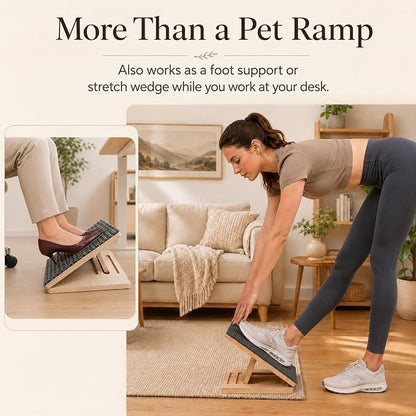 2 Pack Dog Ramp for Stairs - Solid Wood Adjustable & Foldable Pet Ramps, 3 Heights, Non-Slip Silicone Base & Traction Felt, 35lb Capacity, Indoor Stairs & Porch