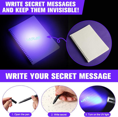 Tegeme 8 Pcs Black Light Markers Set 4 Invisible Ink Pen 4 Mini UV Flashlights Invisible Ink Marker Disappearing Pen for Class Prizes Spy Gift Party Favors(Grey and Black)