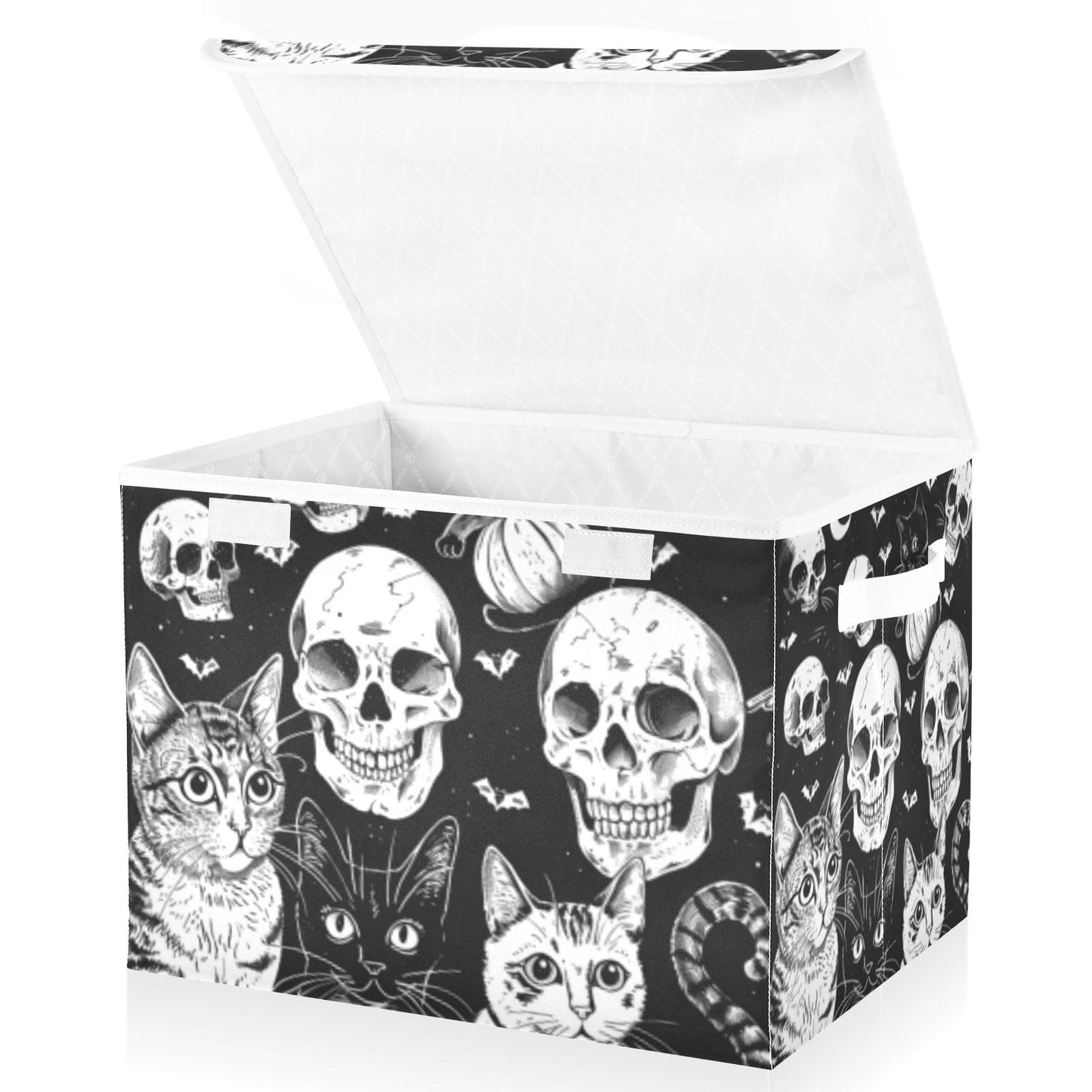 Tatenale Collapsible Storage Bins with Lids Decorative Fabric Storage Cubes Closet Organizer and Storage Basket Boxes Containers for Clothes Box Chest Folding Rectangle Halloween Cat Skull