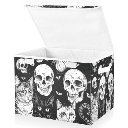 Tatenale Collapsible Storage Bins with Lids Decorative Fabric Storage Cubes Closet Organizer and Storage Basket Boxes Containers for Clothes Box Chest Folding Rectangle Halloween Cat Skull