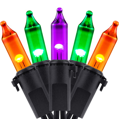 YULETIME 100 Orange Green Purple Halloween String Lights, 33 ft Black Wire