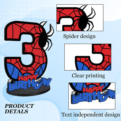 Spider Theme 3th Birthday Decoration – Wooden Number 3 Table Sign for Party, Spider Web Design Centerpiece for Birthday, Halloween Party, or Photo Shoot