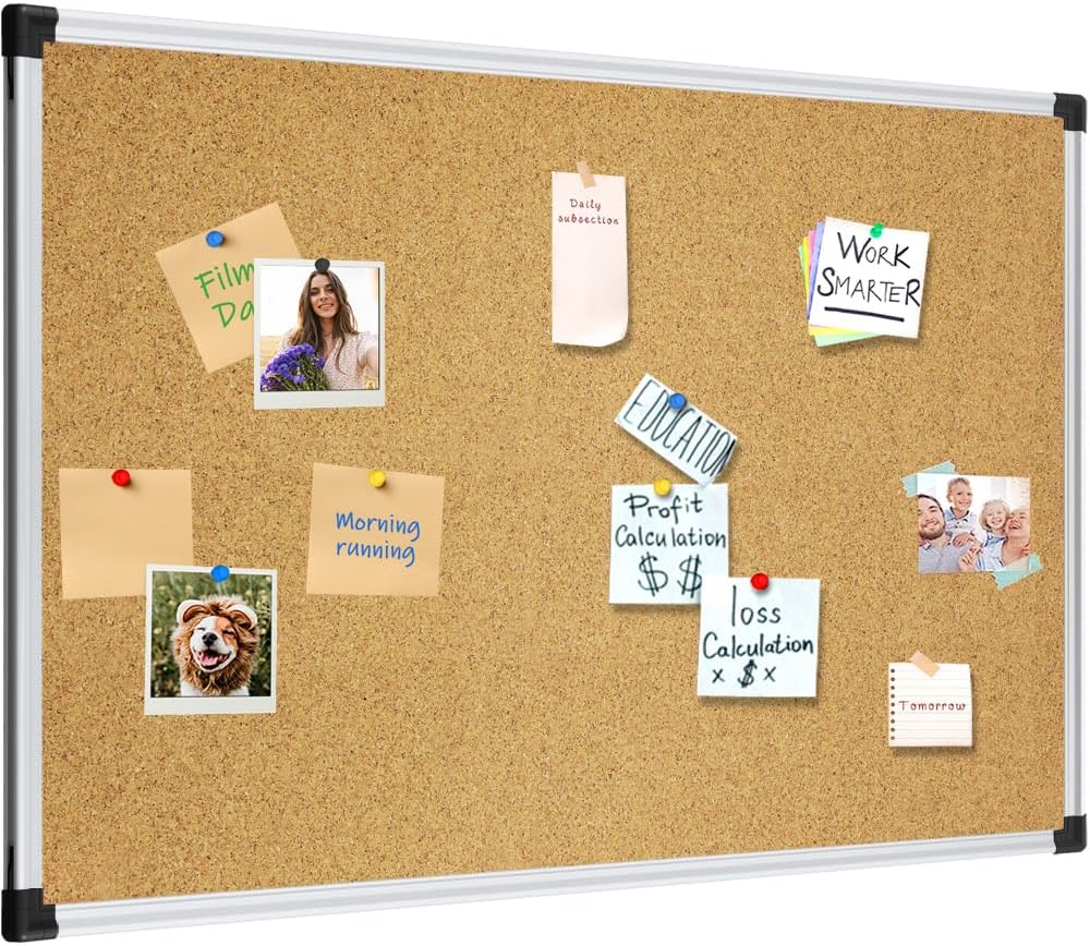 XBoard 36 x 24 Inch Cork Bulletin Notice Pin Board for Wall with Aluminum Frame for Home School & Office Display (Pack of 2)