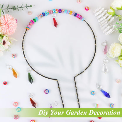 PartyYeah 218PCS Beaded Garden Stakes Kit Fairy Garden Stakes DIY Fairy Wand Garden Stake Beads Kits with 8 Colorful Crystal Charm 8 Round Arch Stand 200 Colorful Beads for Garden Craft Supplies