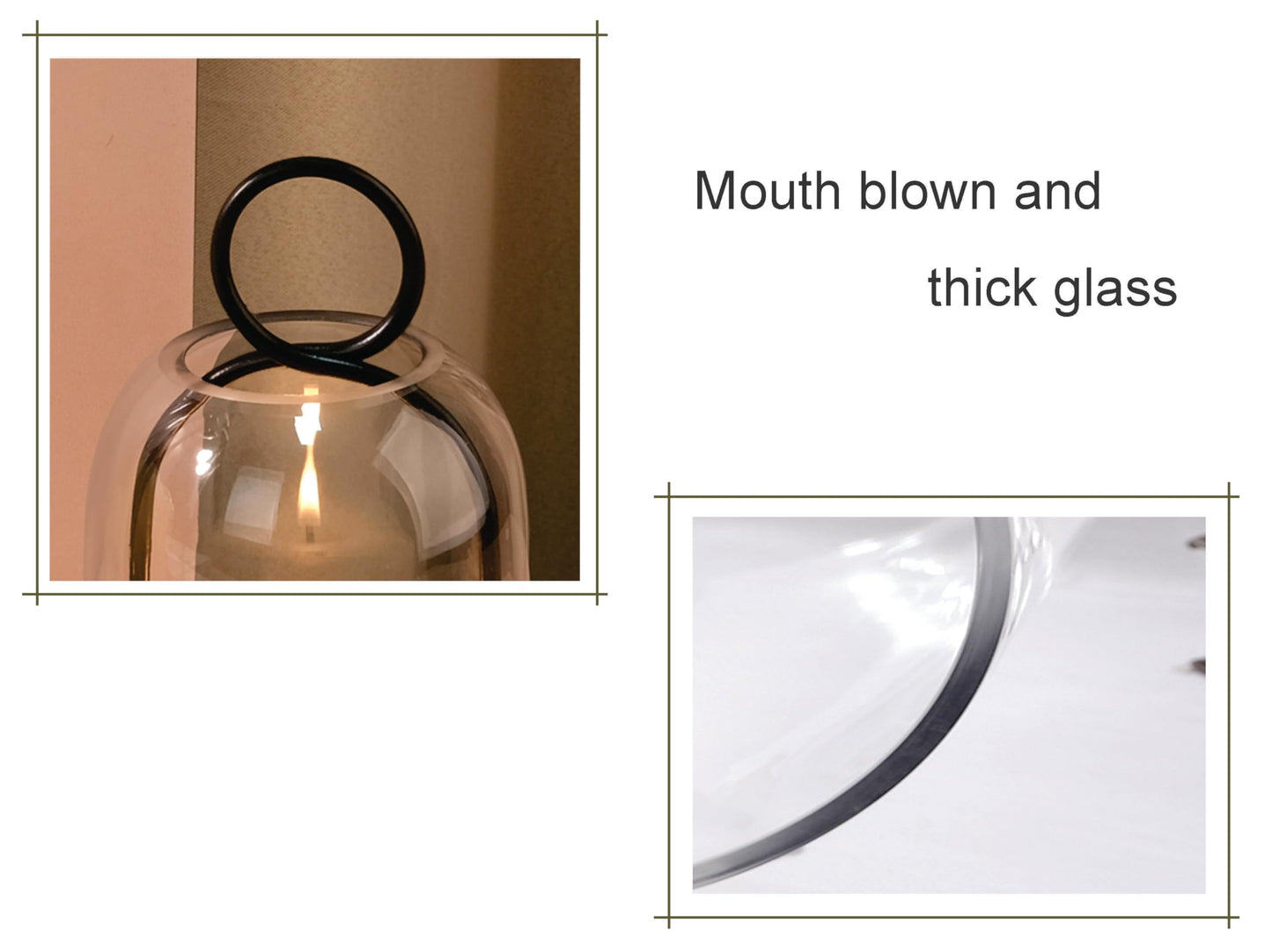 5" & 4" Wide Versatile Metal Candle Holder in Black with Handmade Thick, Heavy & Sturdy Glass Dome for Pillar Candle, Industrial, Modern, Shelf, Mantel, Veranda, Porch (Black, Large & Small)