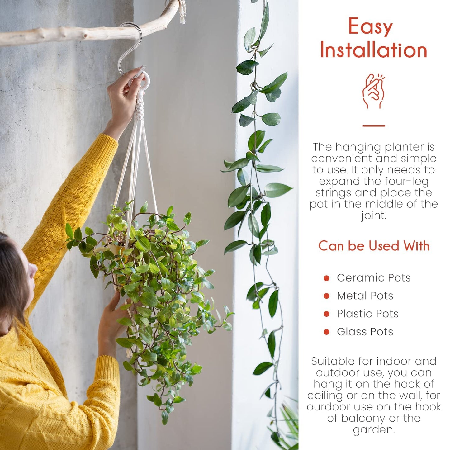 feedee Macrame Plant Hangers Indoor Macrame Hanging Planters for Indoor Plants, 6 Pack Hanging Plant Holders Indoor Hanging, Macromay Plant Hangers for Indoor Plant Hanger, Outdoor Flower Pots Holder