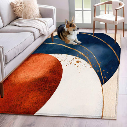 Navy Blue Burnt Orange Area Rug 3x5 FT, Entryway Bedside Carpet, Modern Boho Art Geometric Washable Floor Carpet Indoor Mat Non-Shedding Throw Rug for Dorm Kitchen Home Office