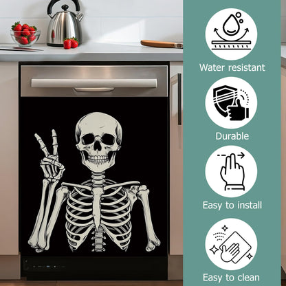 Halloween Skeleton Refrigerator Magnet Cover,Gothic Smiling Skull Washable Dishwasher Magnets Decorative Cover,Home Kitchen Decorative Dishwasher Front Panel Cover 23x26 Inch
