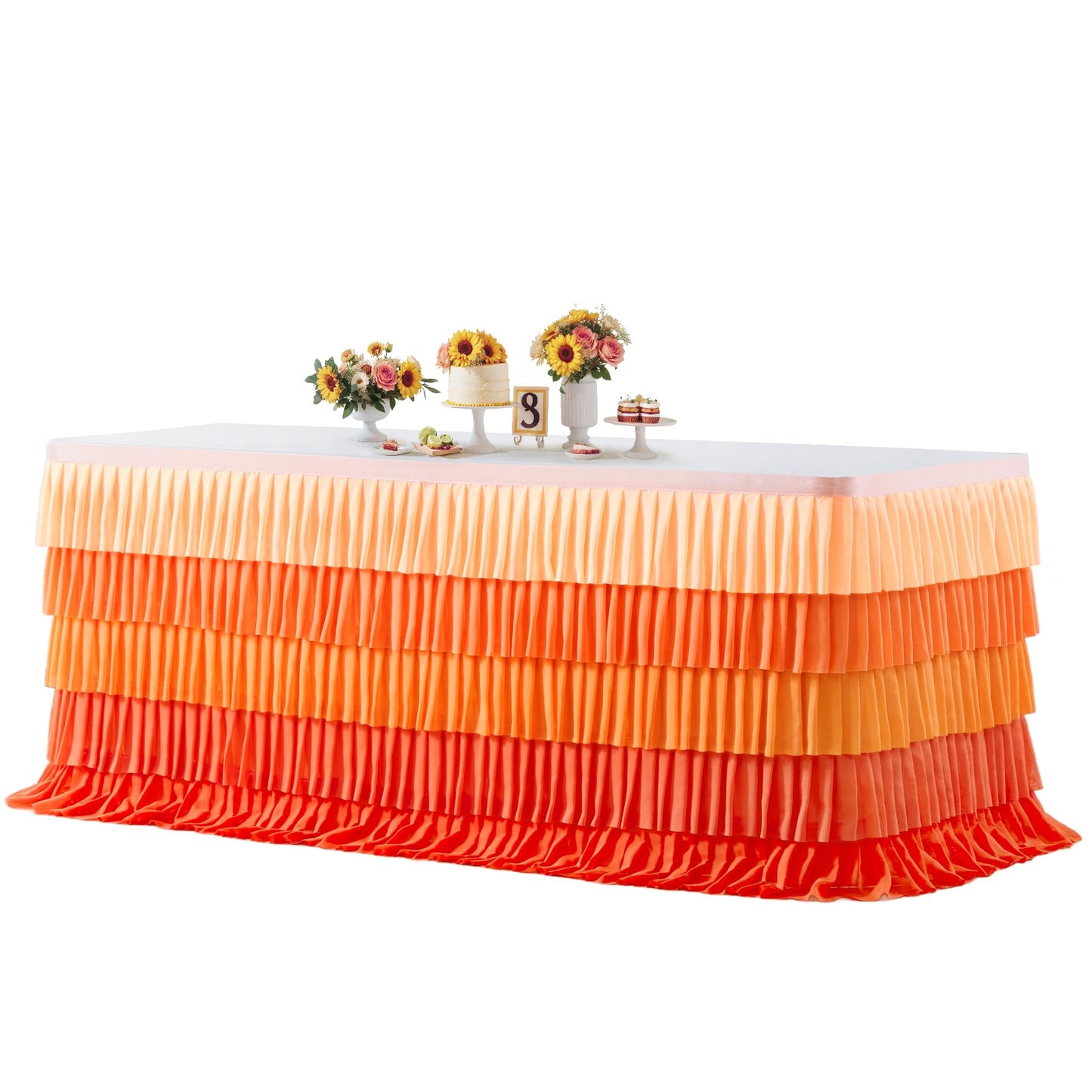 Orange Table Skirt Ruffle Fall Tablecloth for Rectangle Table 6ft Thanksgiving Christmas Birthday Party Baby Shower