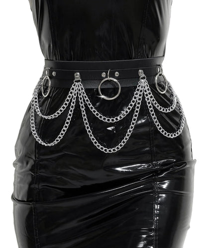 WARANDOD Goth Chain Belt - Black PU Leather Harness Belt for Women, Emo Punk Grunge Gothic Waist Belt with Chains, Rave Accessories for Alternative Fashion (Fit Waist 38.58-47.63in)