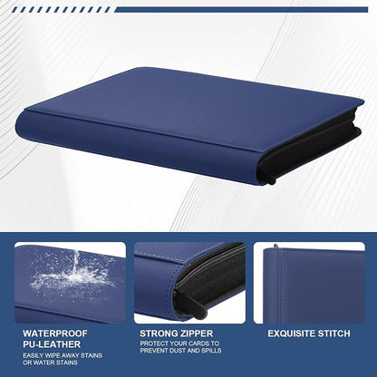 Toploader Binder,Trading Card Binder Storage Hold up 288 Cards 9-Pocket Top Loader Binder with Sleeves for 3"x4" Rigid Toploaders Hard Cases (9Navy Blue)