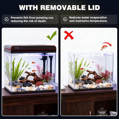 Coospider 20 Gallon Glass Fish Tank, Aquarium Starter Kit, Simple Self-Cleaning Aquarium with 3-Color LED Lights, with Quiet Filter Pump, with Temperature Monitoring for Fish, Shrimp, Kids Gift Ideas