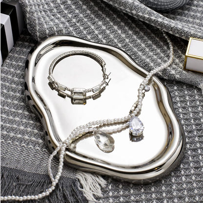 Jewelry Dish Tray, Ring Dish, Ceramic Trinket Tray, Small Key Tray, Mother's Day, Christmas, Thanksgiving, Birthday Gift for Mother Daughter Friends, Silver