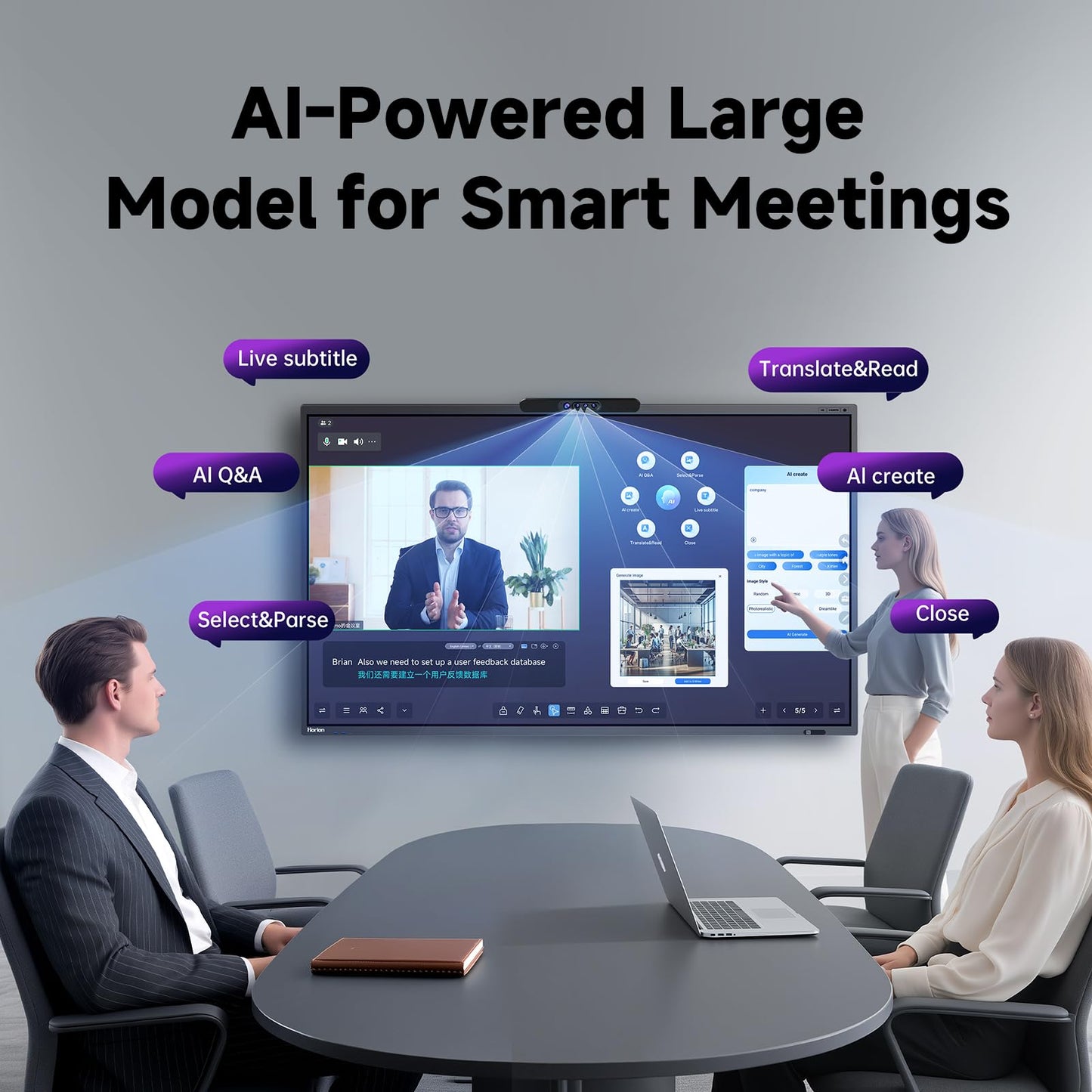 Smart Board AI,86 Inch Interactive Whiteboard,AI-Powered Large Model,AI Quad-Camera,Android 14 and 300+ Free Apps,Electronic Smartboard for Classroom and Office (Board & Wall Mount Only)