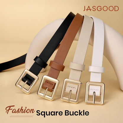 JASGOOD 4 Pack Women Skinny Belts for Jeans Ladies Thin Waist Belt for Dress Gold Buckle 0.7inch Width
