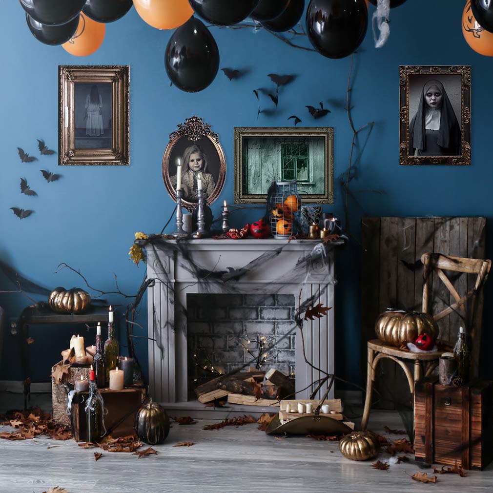 DUAIAI Halloween Decorations, 12 Pieces Laminated Halloween Gothic Decor Poster Frames Durable Haunted House Creepy Portraits Pictures Spooky Home Decor