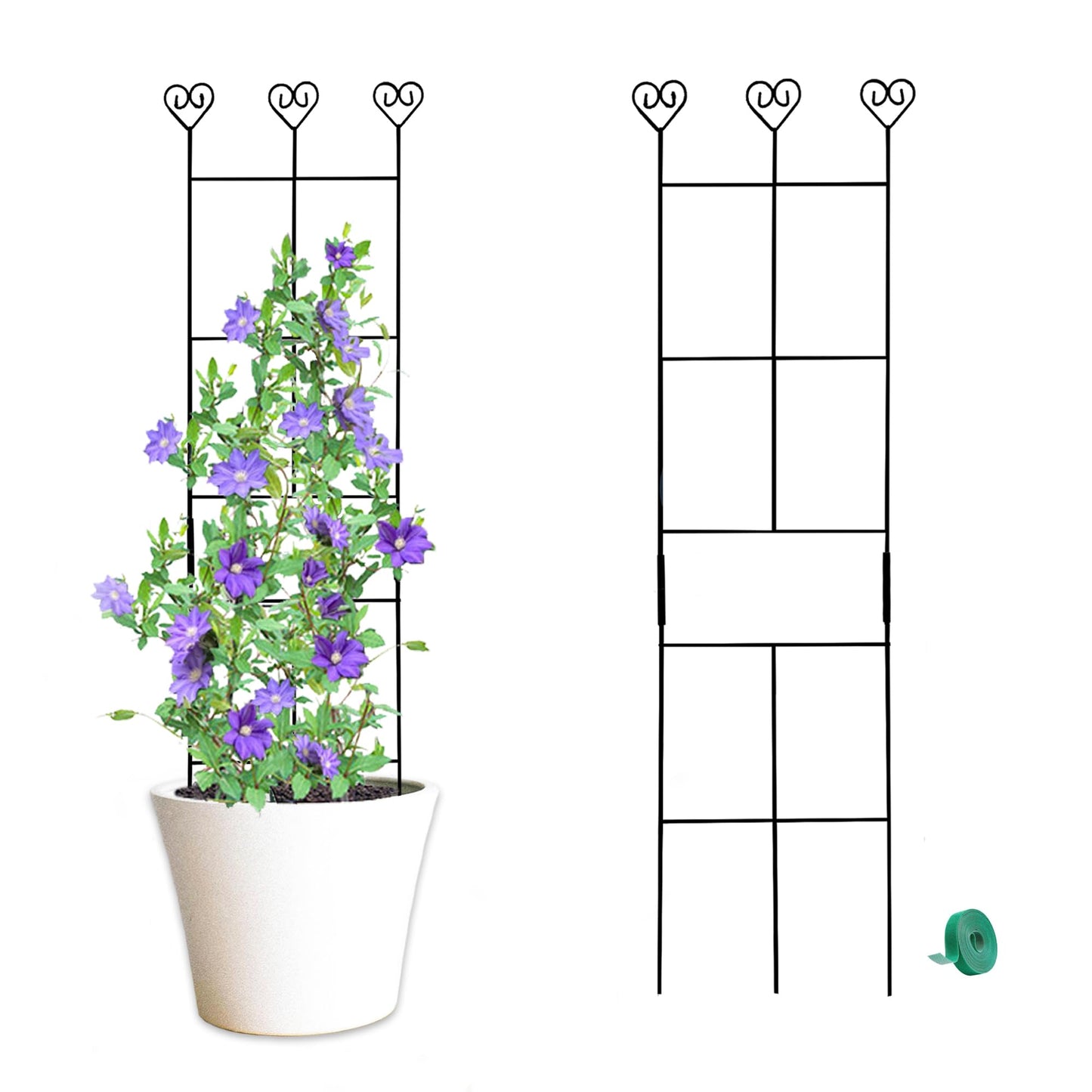 2 Pack 30'' Plant Trellis for Climbing Plants Indoors, Metal Garden Trellis for Potted Houseplant, Rustproof Plant Support for Ivy, Vines, Pothos, Hoya and Flower, Black