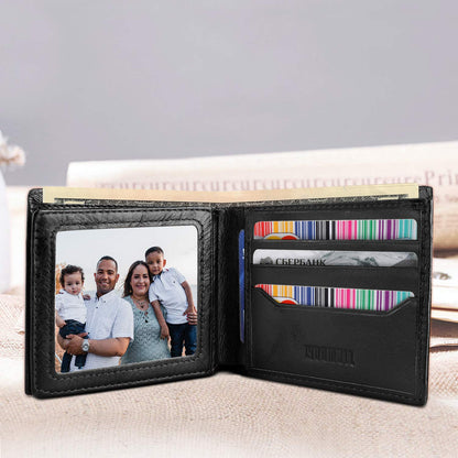 LYOOMALL Wallet for Men, Large Capacity Genuine Leather RFID Blocking Bifold Wallet/Credit Card Holder for Men, with Coin Pocket, Zipper Cash Pocket, ID Window and 10 Card Slots (Black)
