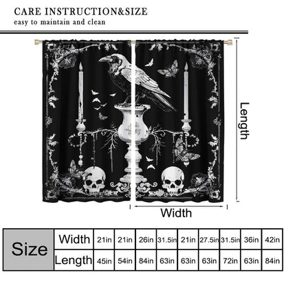 AAVEUP Gothic Crow Curtains for Boys,Mysterious Simple Eerie Skull Moth Raven Candle Flower Window Drapes Print for Halloween Kids Boys Girls Bedroom Living Room Bathroom 42x45in
