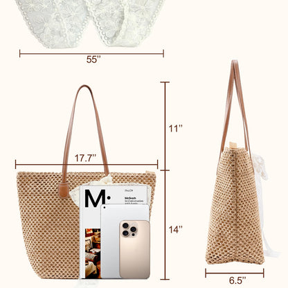 iSamzan Straw Beach Tote Bag for Women: 2026 Large Woven Handbag with Zipper, Perfect for Vacation, Travel and Summer Pool