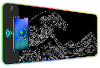 ToLuLu RGB Gaming Wireless Charging Mouse Pad, 5/7.5/10/15W 10 Light Modes LED Mouse Pad Computer Keyboard Mat Mousepad, 800x300x4MM Extended Large Desk Mat for Gaming, MacBook, Laptop, PC, Galaxy
