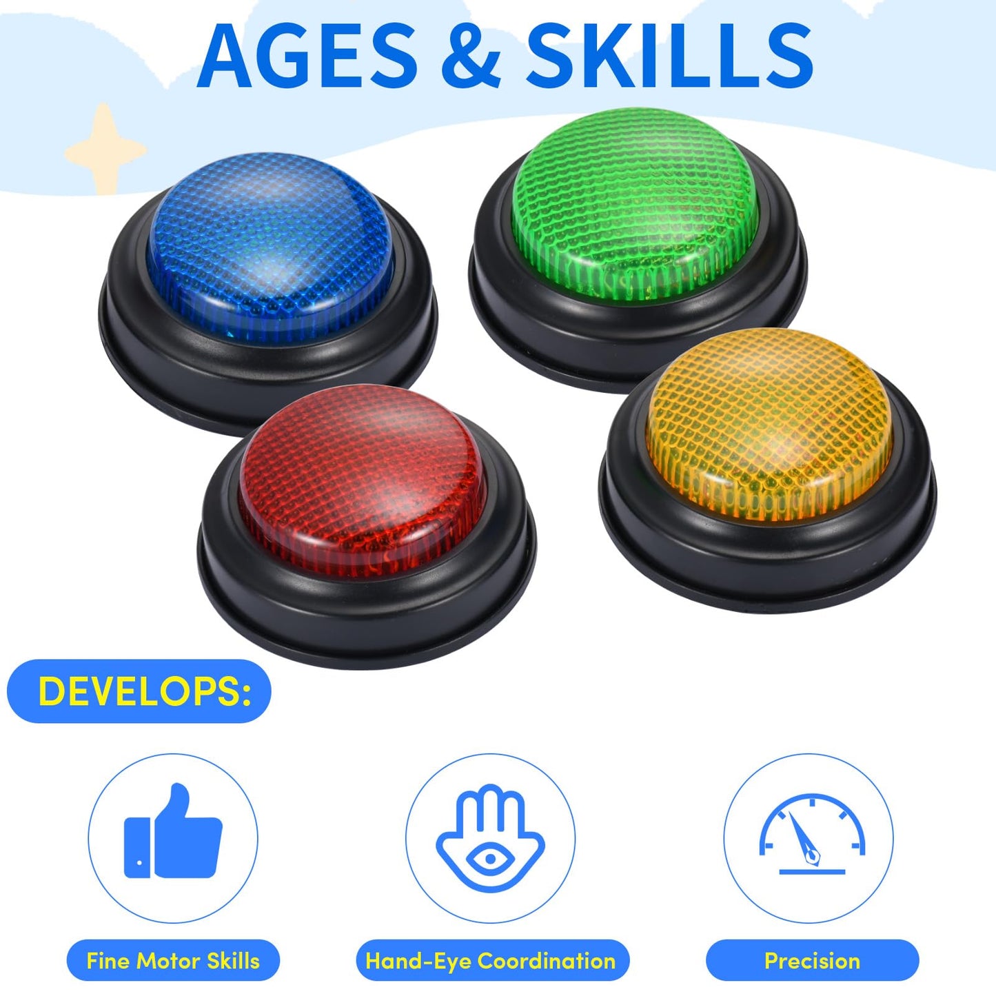 8 Pack Buzzers for Trivia Games,Classroom Must Haves Answer Buzzers, Family Feud Buzzer with Lights and Sound for Quizzes Party, Game Show Buzzer Buttons for Kids, Adults and Teacher Supplies