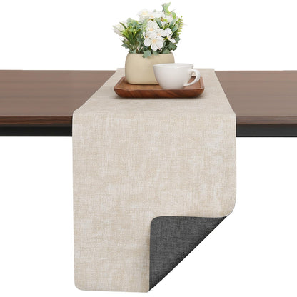 Chitomars Table Runners 55 Inches Long, Dual-Sided Faux Leather Farmhouse Table Runner Waterproof Non-Slip for Living Room Party Home Decor Holiday Decorations(Gray Cream-White, 12 x 55 Inch)