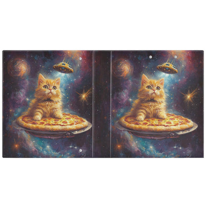 Cat Round Ring Binders 1.5 Galaxy Alien Pizza 3 Ring Clipboard Binder for Office School Work Supplies File Folder 200 Sheet Capacity Easy Open